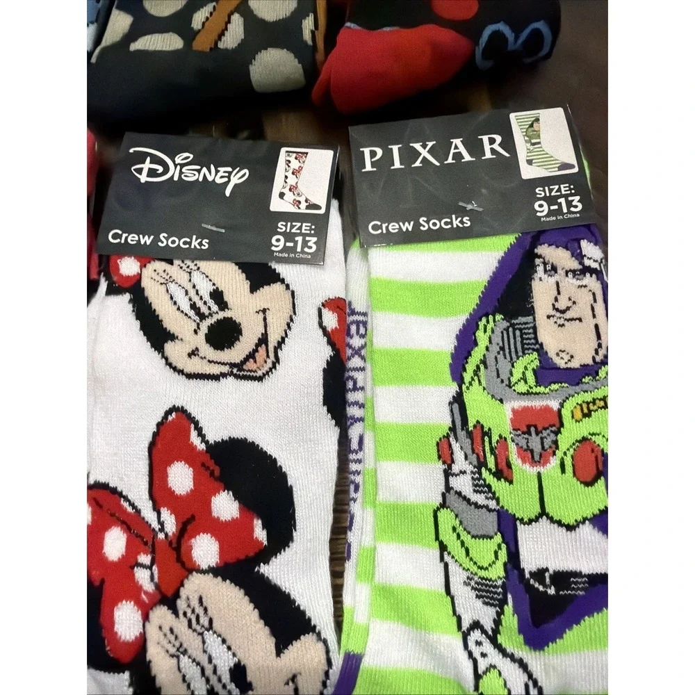 Disney Crew Socks Collectible 6 Pc Lot Size 9-13 Mickey Bambi Buzz Stitch Minnie